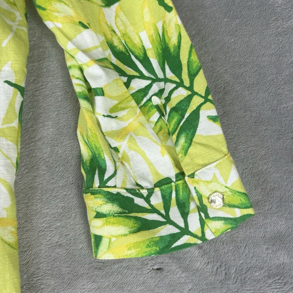 Anne Klein Linen Shirt Womens X-Small Green Tunic Palm 3/4 Sleeve Button New $89 - Picture 10 of 16